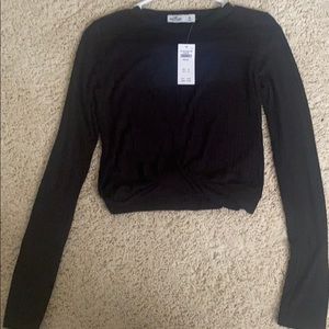 Black cropped long sleeve top